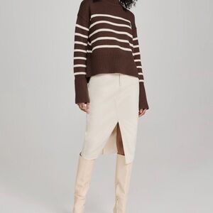 Veronica Beard Brown and White Striped Women's Sweater